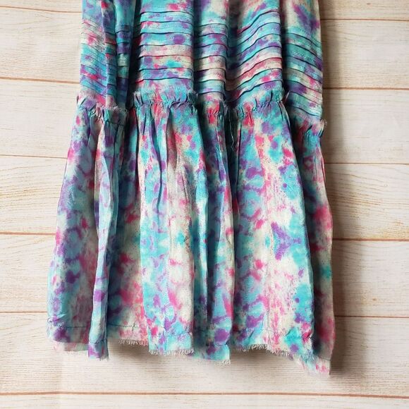 Pepin Off The Shoulder Watercolor Raw Hem Lightweight Summer Dress Size 4 - Picture 8 of 13